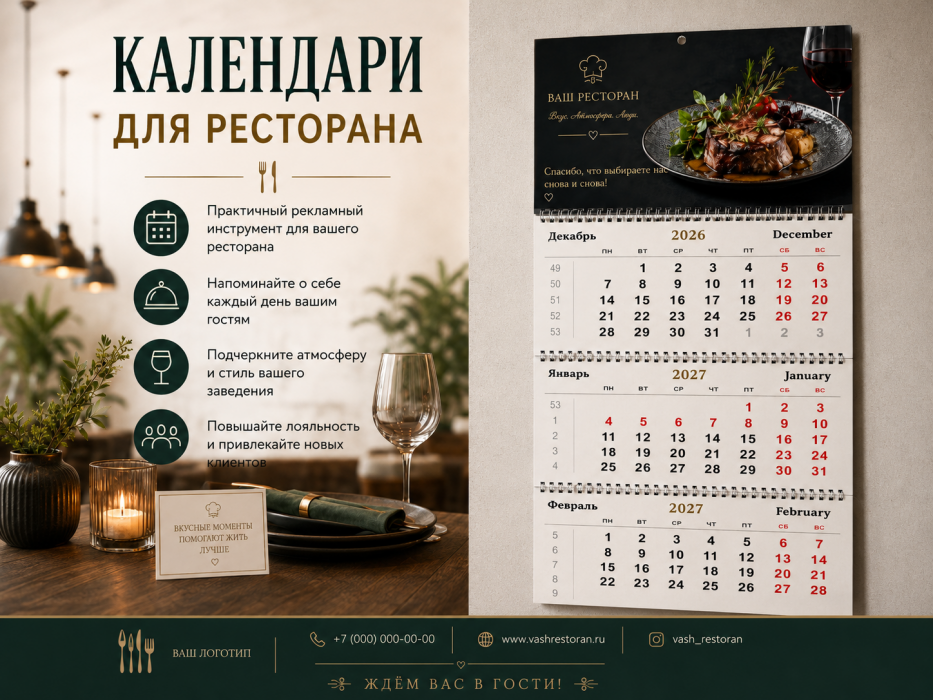 Печать календарей для ресторанов
