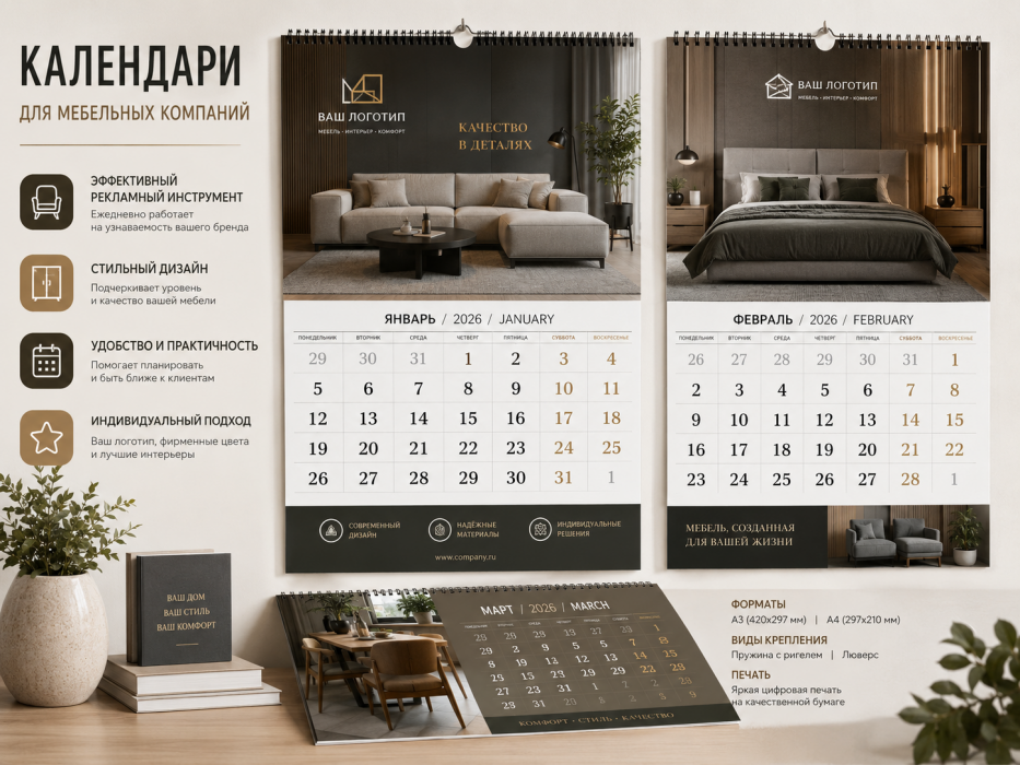 Печать календарей для мебельных компаний