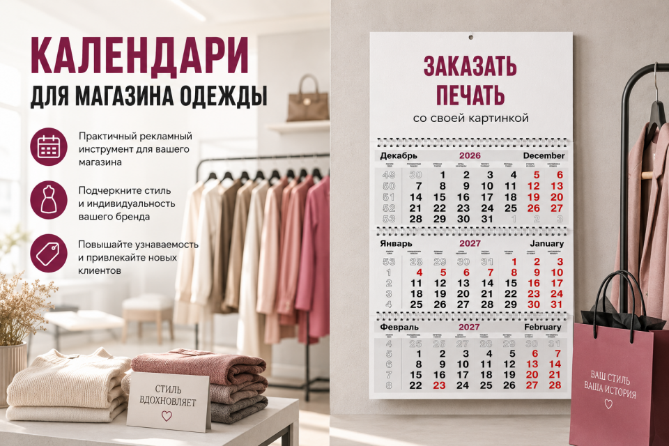Печать календарей для магазина одежды